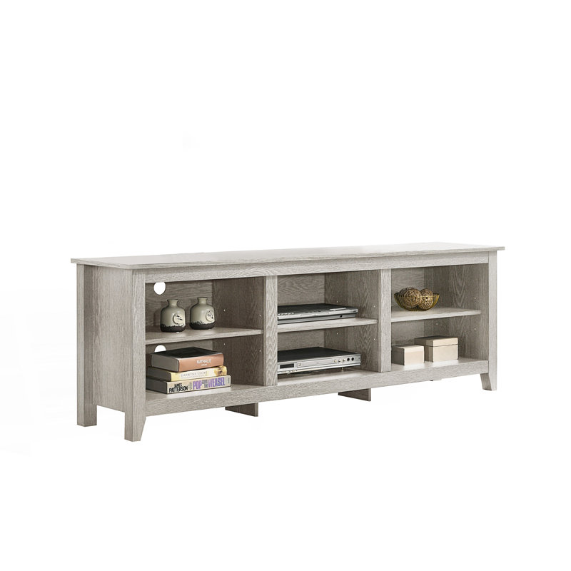 TV Stand With Open Shelves And Cable Management, Accent Tv Cabinet, Light Gray