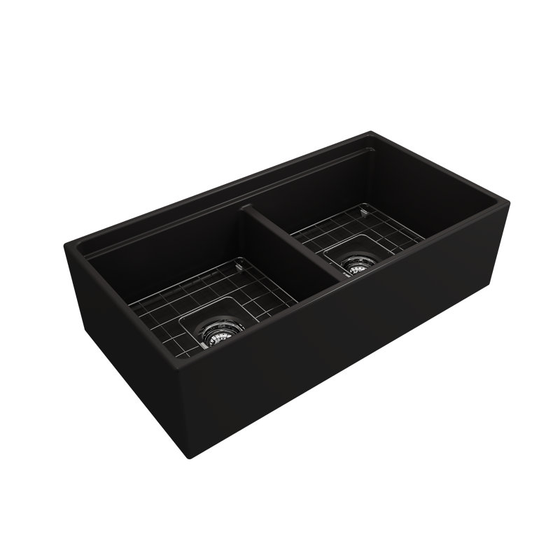 Contempo 36'' L Double Basin Kitchen Sink, Matte Black