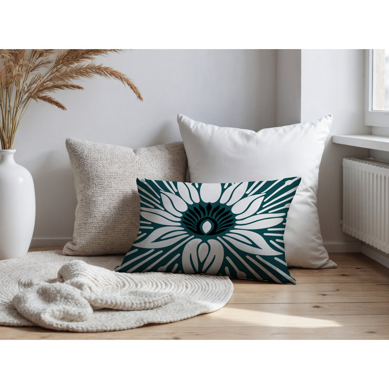 Oreiller rectangulaire réversible intérieur / extérieur Carla, Rectangle H 18 po x l 25 po, Émeraude