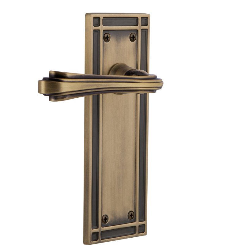 Mission Plate Privacy (Bed & Bath) with Fleur Lever, 2.75", Antique Brass