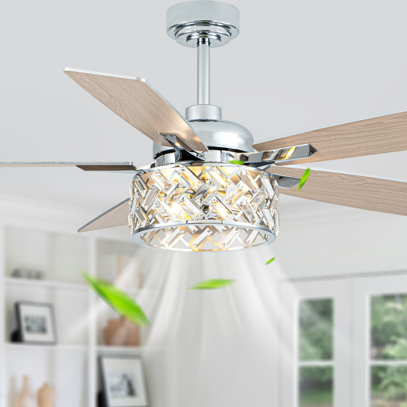  Ventilateur de plafond 52 po en cristal avec lumières et télécommande, moteur à 6 vitesses à courant continu, minuterie et ventilateur réversible pour le salon, la chambre à coucher