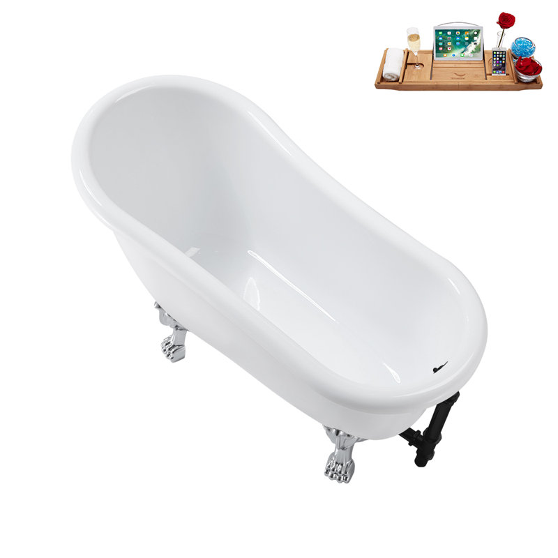 53.1'' x 25.6'' Soaking Acrylic Bathtub, Polished Chrome, Matte Black