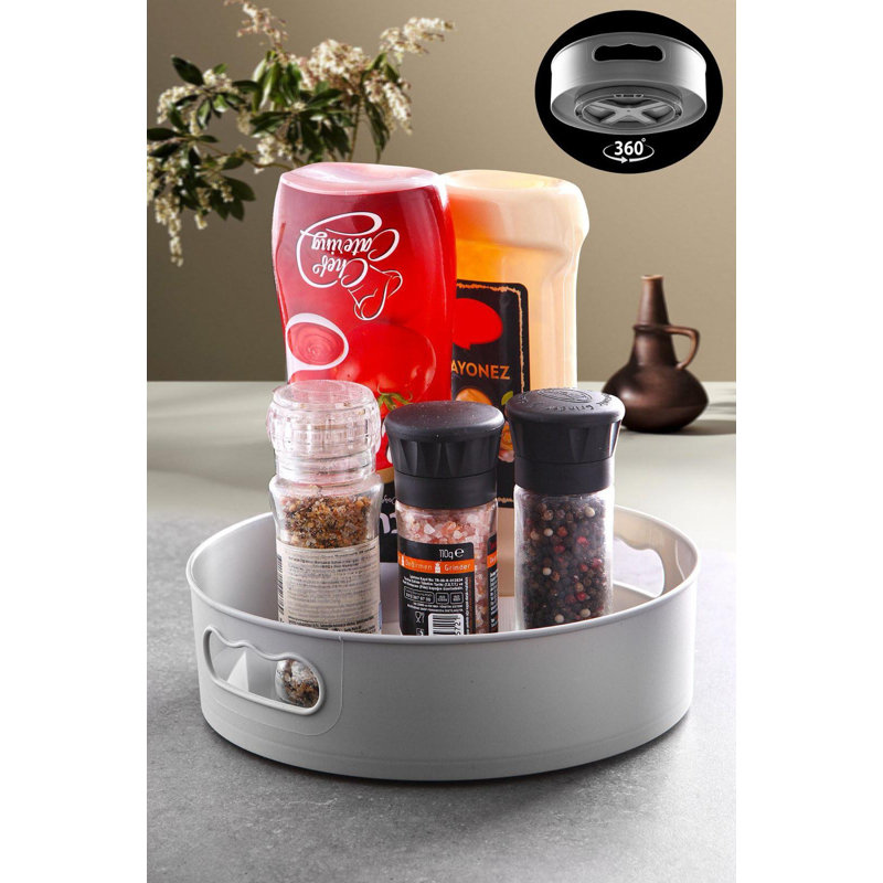 360° Rotating Tray, BPA Free, Gray Plastic, 8.7 x 2.8 inches | Durable & Lightweight | Perfect for Serving Snacks, Drinks, or Organizing | Not Dishwasher or Microwave Safe, Ideal for Home & Office Use