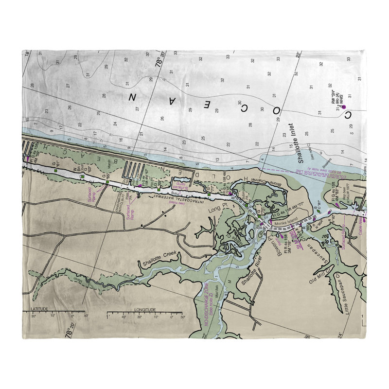 Holden Beach, NC Nautical Map Silk-Touch Throw