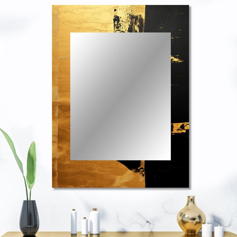 Gold Black Japanese sign Calligraphy III - Japan Large Wall Mirror, Traditional Decorative Mirror, Printed Metal Art
