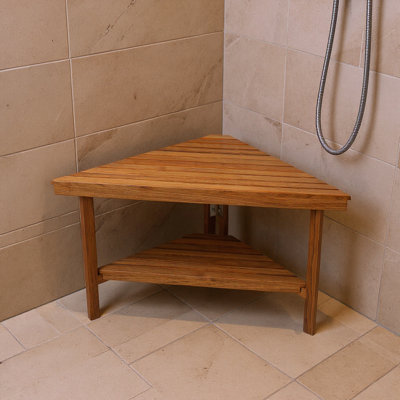 Banc de douche en coin en teck brun 18 "x 31" avec tablette