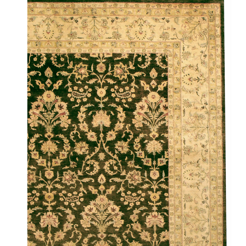 Wool Oriental Area Rug in Beige/Green, Rectangle 6' x 9'