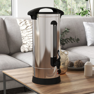 Distributeur d'eau chaude de qualité commerciale avec percolateur à café. Capacité de 110 tasses. Boisson chaude en acier inoxydable 16L pour les événements de restauration. Argent