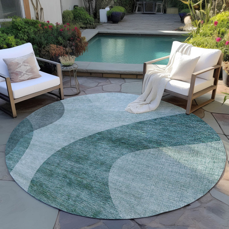 Fargo Washable Abstract Indoor / Outdoor Rug, Round 8'