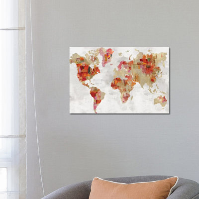 Red Map 1 Piece Wrapped Canvas Painting