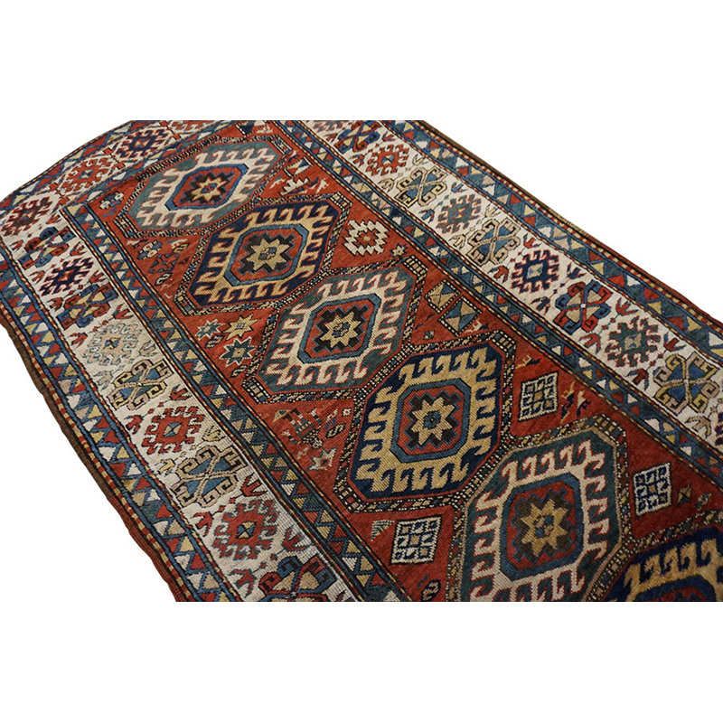 Antique Tribal Caucasian Rustic Geometric Kazak Rug