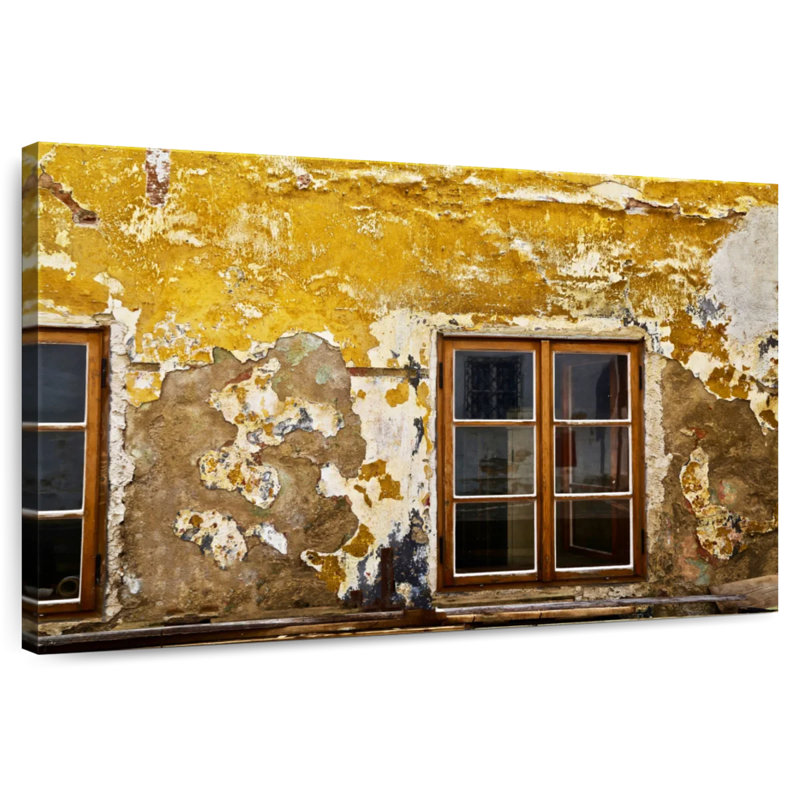 Lilie fenêtre jaune mur craquelé, H 20 po x l 30 po