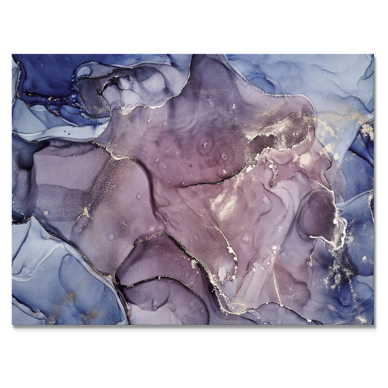 Gris et mauve, encre de marbre, impression sur toile murale moderne, H 16 po x l 32 po x P 1 po, Toile tendue
