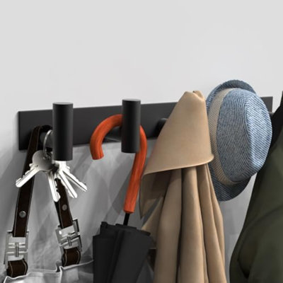 Portemanteau mural noir 5 crochets pour robes, sacs, clés et serviettes Organisateur de porte-serviettes (1 paquet)
