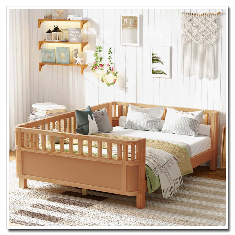 Base de lit en bois, Naturel, Lit double