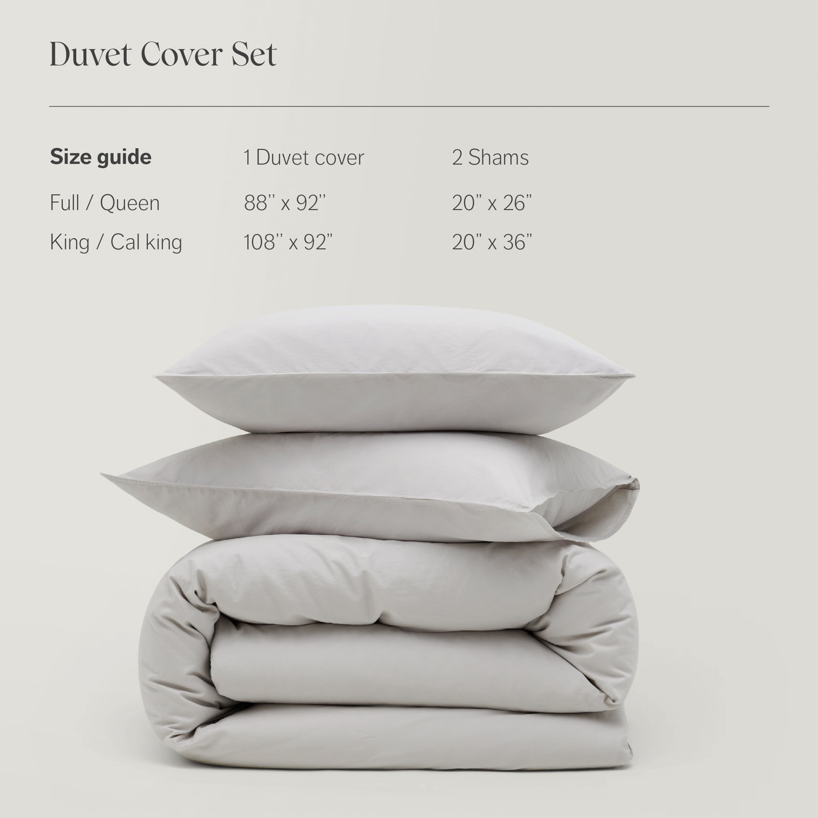 Double Stitch Cotton Duvet Cover Set, King Duvet Cover + 2 Pillow Shams, Gray
