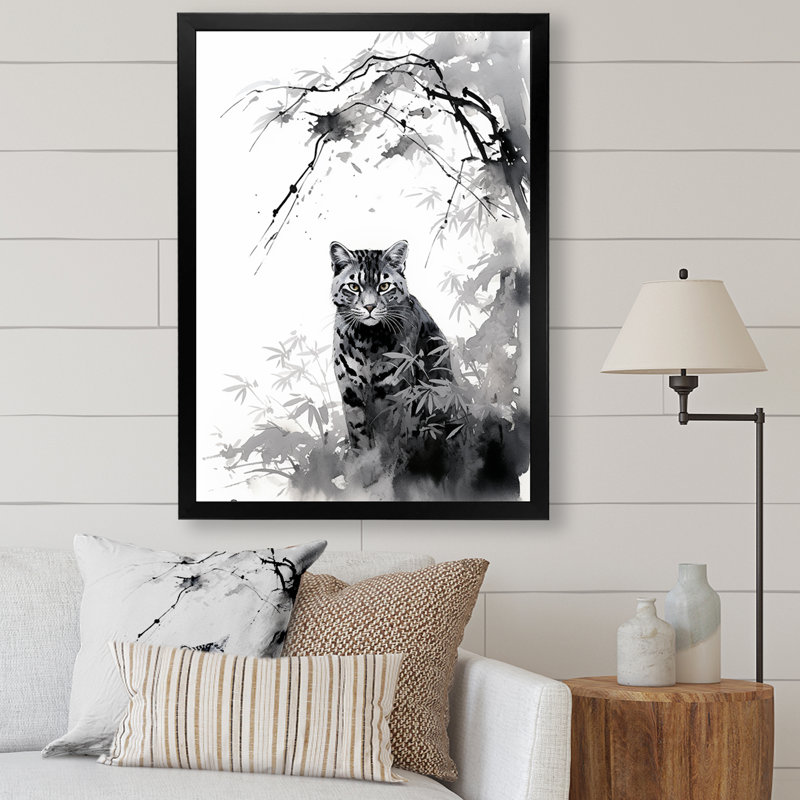 «Herreravega Asian Art Panther Sumi I», reproduction sur toile, H 44 po x l 34 po x P 1,5 po, Cadre photo noir