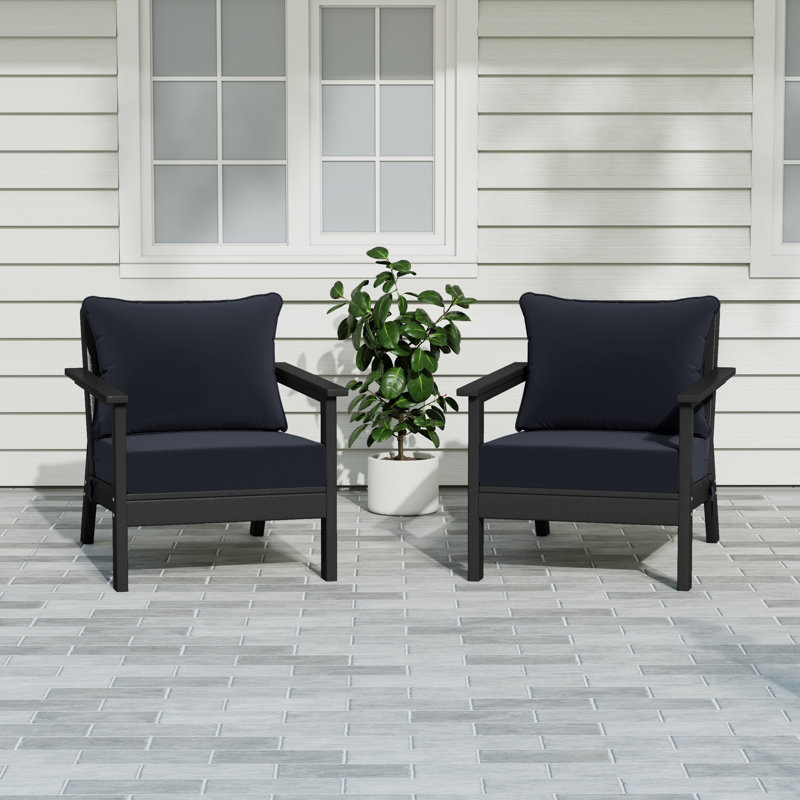 Deep Seating Chair With Cushions (Set Of 2), Navy Blue, Black
