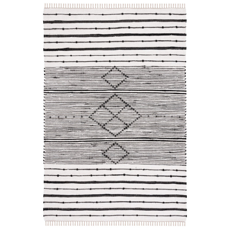 Tapis rayé kilim 204 ivoire / noir STK204A, Tapis de couloir 2 pi 3 po x 9 pi