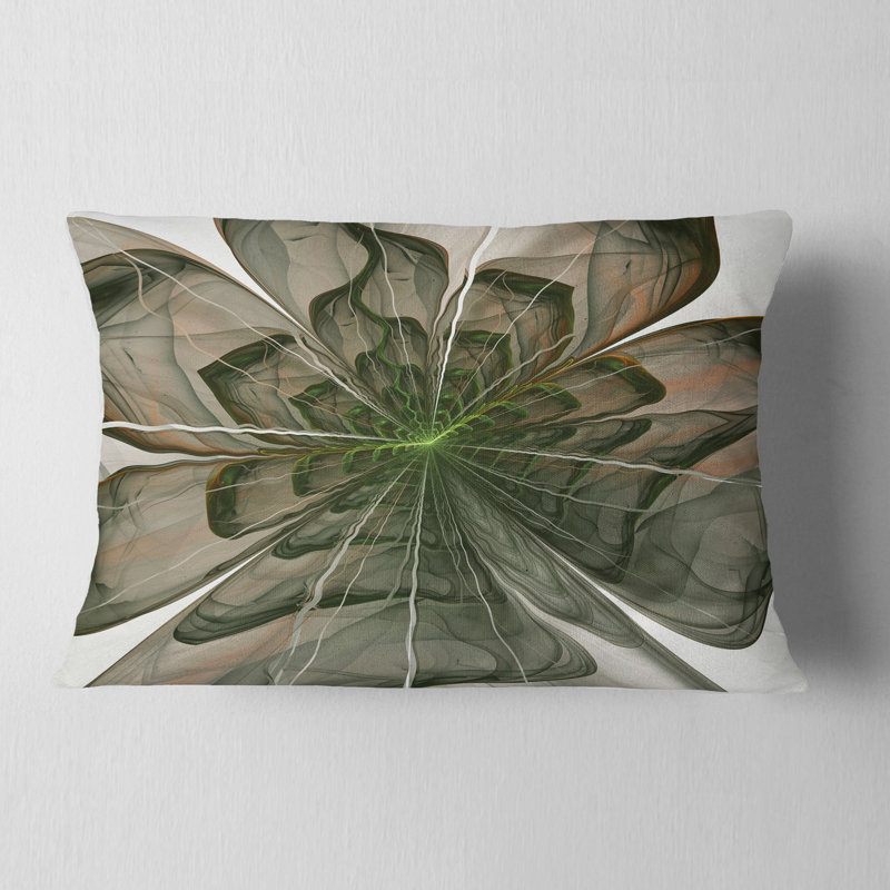 Symmetrical Green Fractal Flower - Floral Printed Throw Pillow