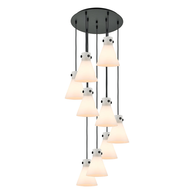 Luminaire suspendu grappe 9 lumières Amrith, Blanc, Nickel satiné brossé