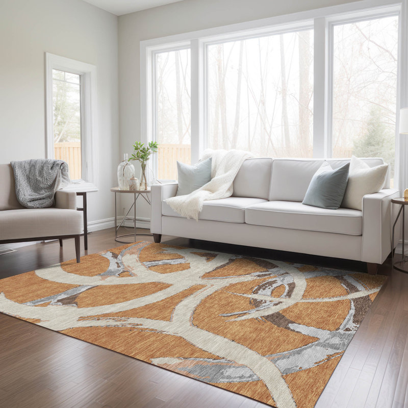 Copper 5' x 7' Machine Washable Synthetic Area Rug