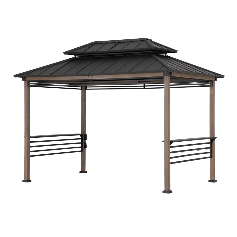 Sunjoy 8ft x 12ft Cedar and Steel Grill Gazebo with Power Port