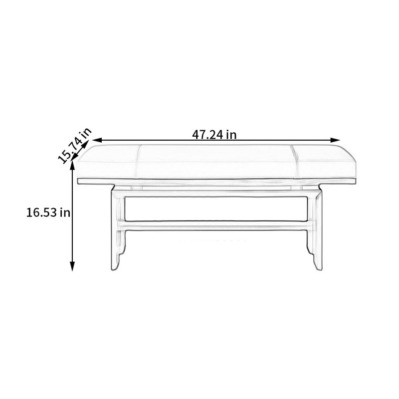 Banc rembourré en microfibre Fresnay, H 16,53 po x l 47,24 po x P 15,74 po, Blanc cassé