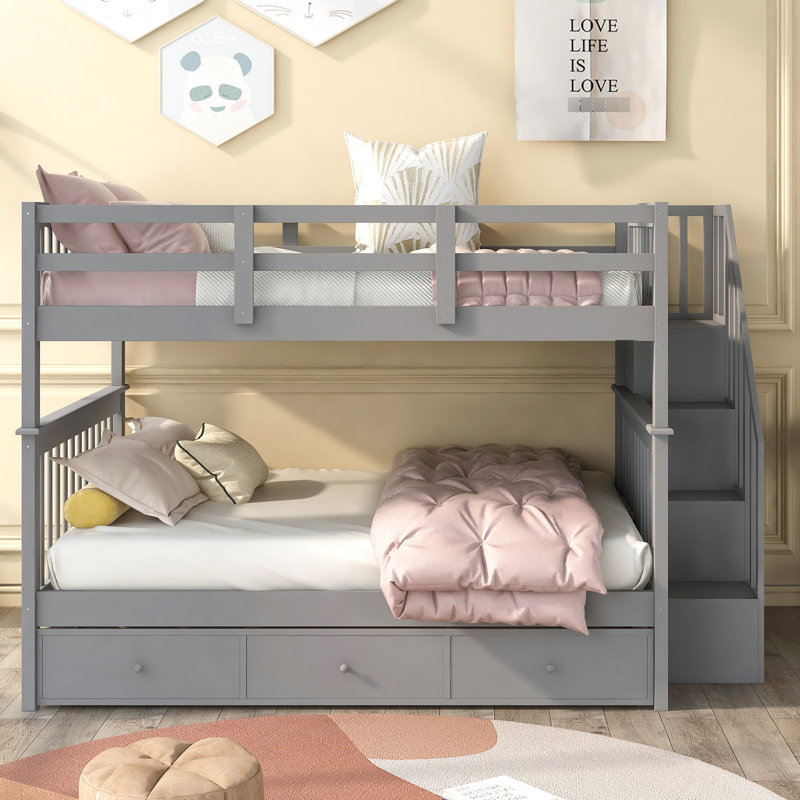 Lit superposé d'escalier de chambre à coucher avec tiroir et rangement, rangement gris Distinction dans la chambre, ferme