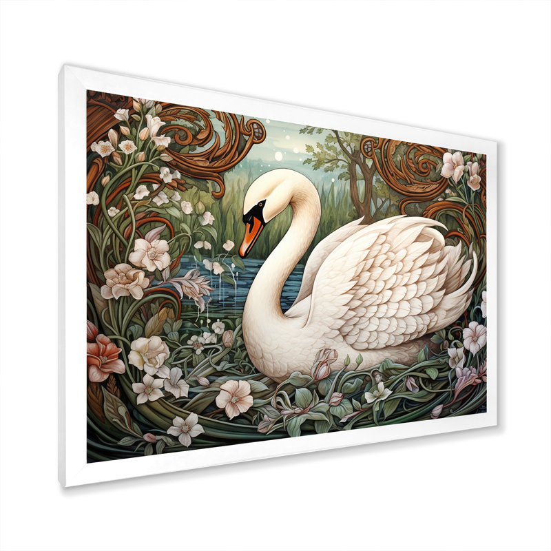 Cygnes majestueux, horizon sur toile, Cadre photo blanc, H 30 po x l 40 po x P 1,5 po