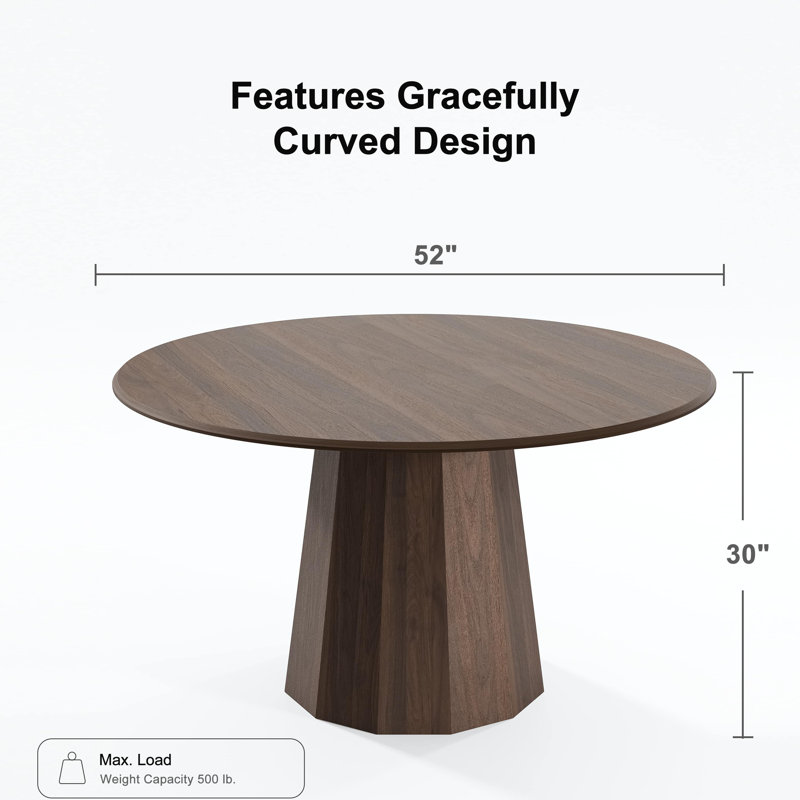 Table de salle à manger en bois massif, Noyer, H 30 po x L 52 po x l 52 po