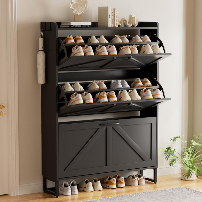 Range-chaussures multifonctionnel avec structure anti-basculement, Noir