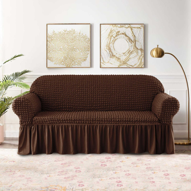 Housse en tissu extensible pour canapé à coussins carrés Seersucker, H 41 po x l 92 po x P 42 po, Chocolat