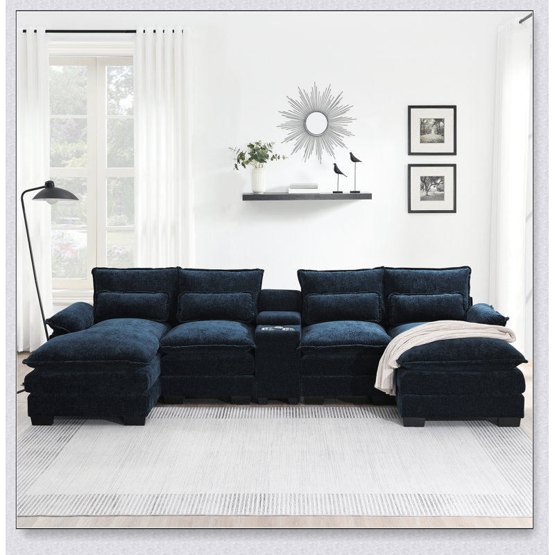 Canapé modulaire confortable en forme de U avec plusieurs fonctionnalités pour le salon, parfait pour la détente et le divertissement.