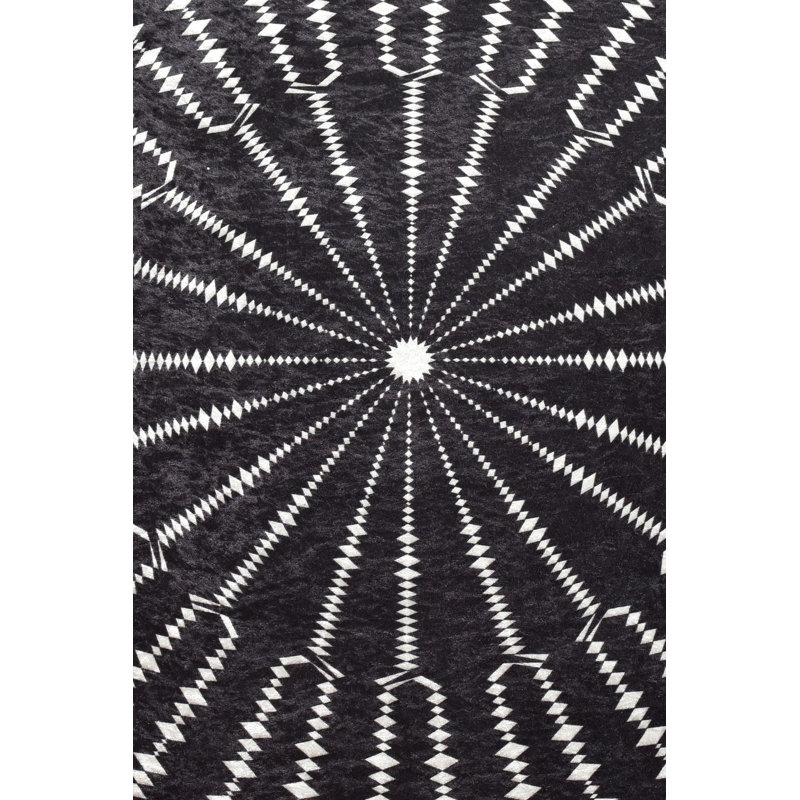 Stylish Round Area Rug, Black & White, 47.2 Inch Diameter | 100% Polyester, 0.4 Inch Pile Height, Antibacterial, Non-Slip Underside | Machine Washable at 30°C | Perfect for Living Room, Bedroom & Home Décor