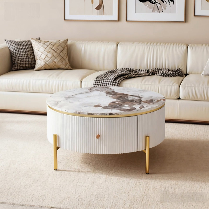 Table basse ronde avec tiroirs