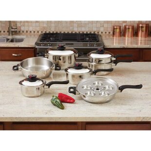 Chef's Secret 9-Ply Waterless Heavy Gauge Cookware Set, Durable Stainless  Steel Construction with Thermo Control Top Knobs, 12-Pieces