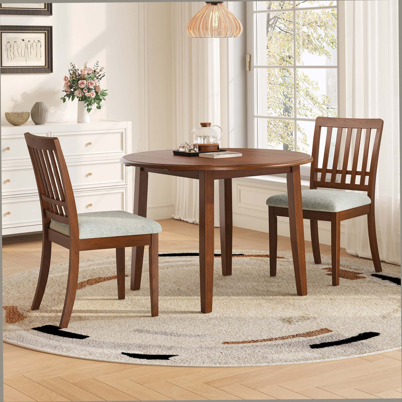 Ensemble de table de salle à manger 3 pièces pour 2 personnes, 1 table de salle à manger pliante en bois + 2 chaises rembourrées, conception compacte pour petits appartements et salles à manger - Brun