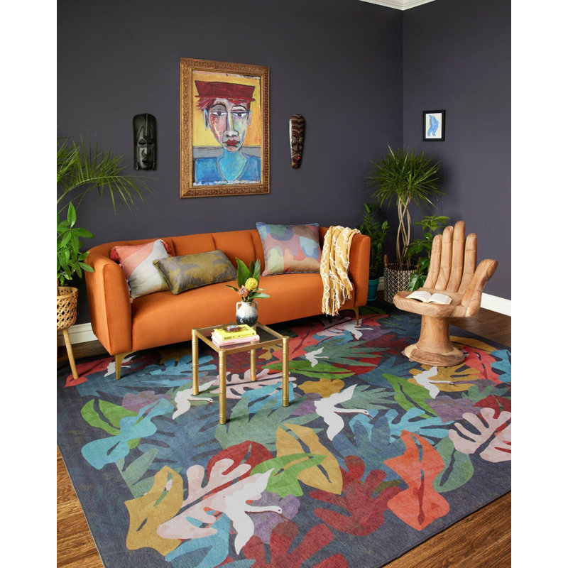 Tapis à motif tissé anthracite, Rectangle 4 pi 11 po x 7 pi 6 po