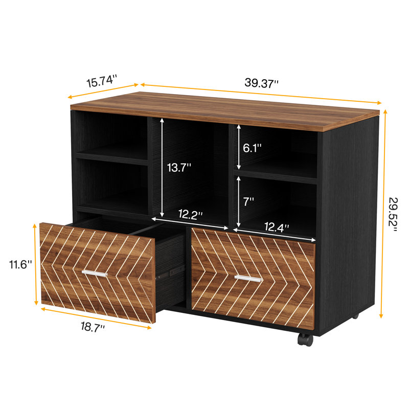 Classeur latéral en bois 2 tiroirs, classeur latéral mobile pour dossiers suspendus format lettre (ensemble de 2)