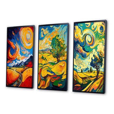 Ensemble de 3 pièces d'art tourbillonnant dans la campagne