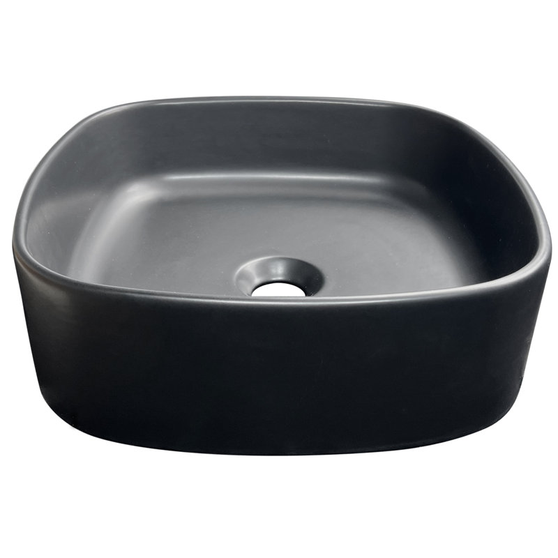 Regatta Poured Square Vessel Bathroom Sink, Matte Black