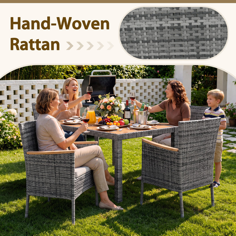 Ensemble repas d'extérieur 4 personnes avec coussins Autymn, Gris, 4