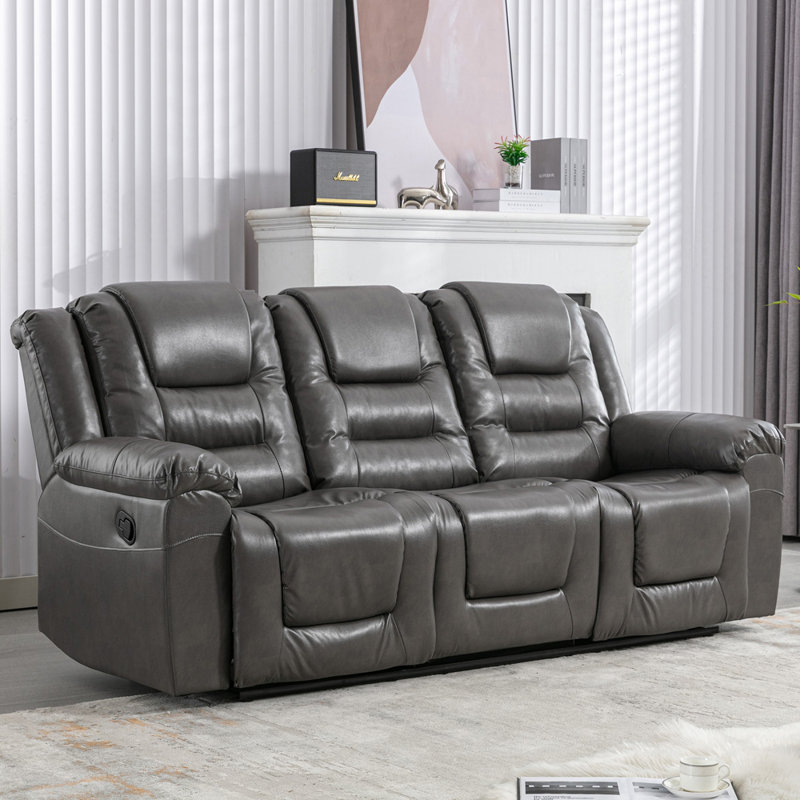 Canapé inclinable en similicuir 84,2 po, Similicuir gris