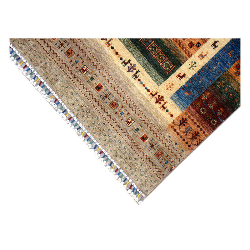 Afghan Hand Woven Wool Area Rug, Rectangle 5' x 6'7"