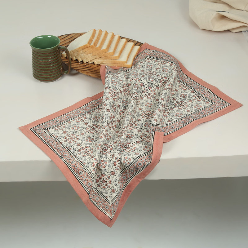 IVY Hand Block Printed Kitchen Towel - Set Of 2, Red