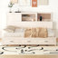 Lit de jour en bois avec 3 tiroirs de rangement, tableau souple supérieur, tablette et ensemble de prises et ports USB