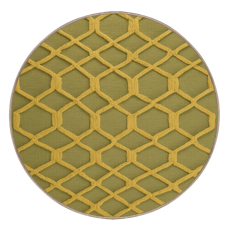 Tapis brun treillis lavable à la machine, Rond 3 pi