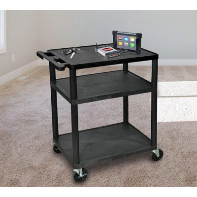 Heavy-Duty Mobile Presentation Cart With 3 Adjustable Shelves For AV Equipment And Office Use