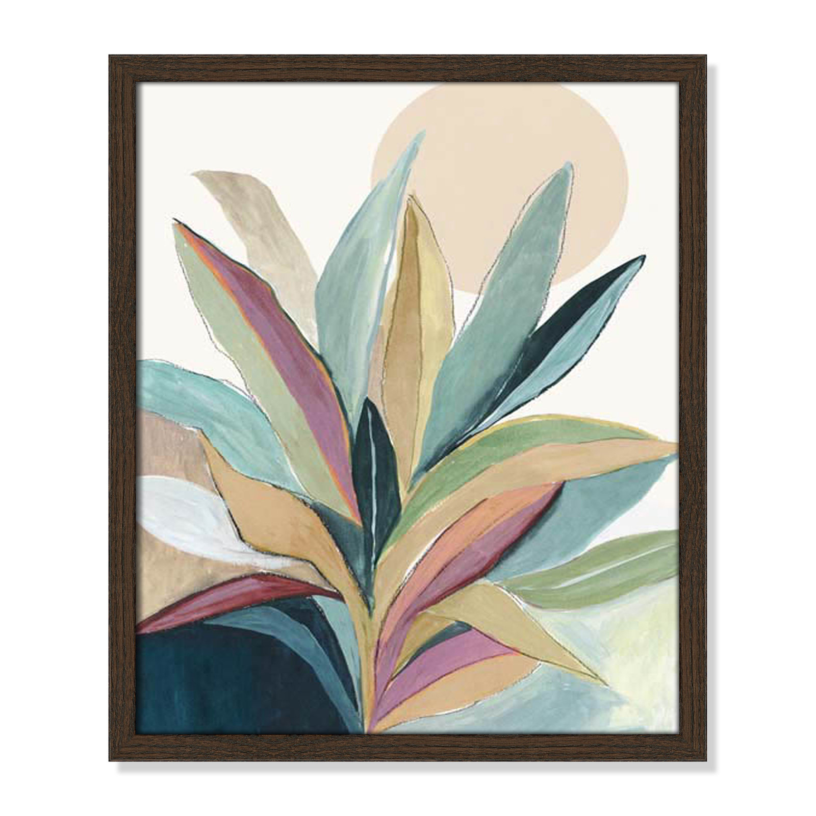 Sunny Bright Leaves I by Asia Jensen, Walnut Slim Unmatted Picture Framed, 19" H x 16" W x 0.75" D